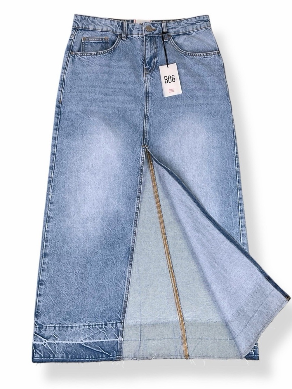 BDG Light Blue Denim Maxi Skirt with Front Slit